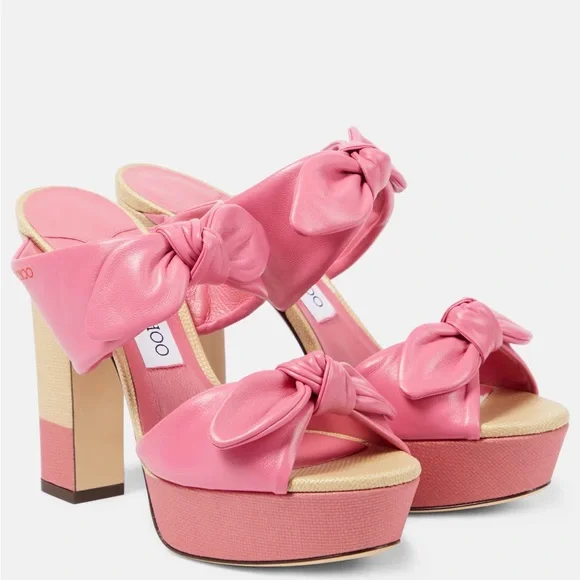 Jimmy Choo Pink Platform Heels with Bow Accents - Picture 2 of 9